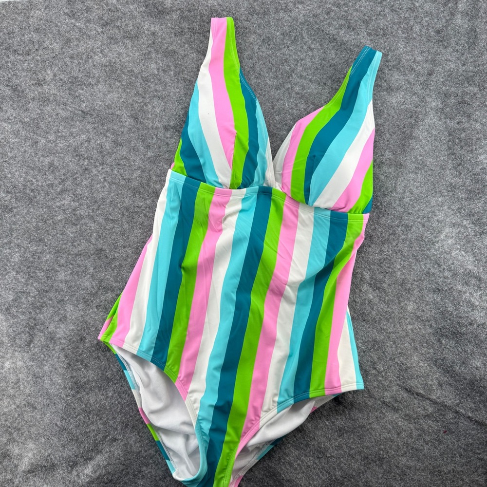 Torrid Striped One Piece Swimsuit Women XL Multicolor V-Neck Adjustable Straps